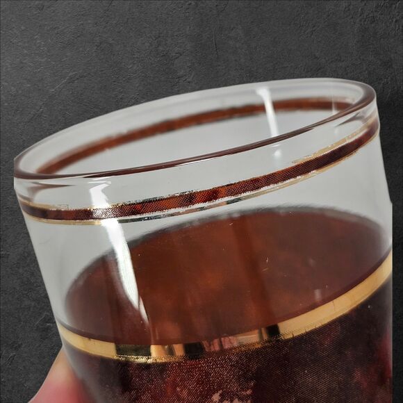 4 Vintage Culver Tortoiseshell Brazilian Brown Lowball Glasses 22K Gold Rocks - Picture 4 of 9